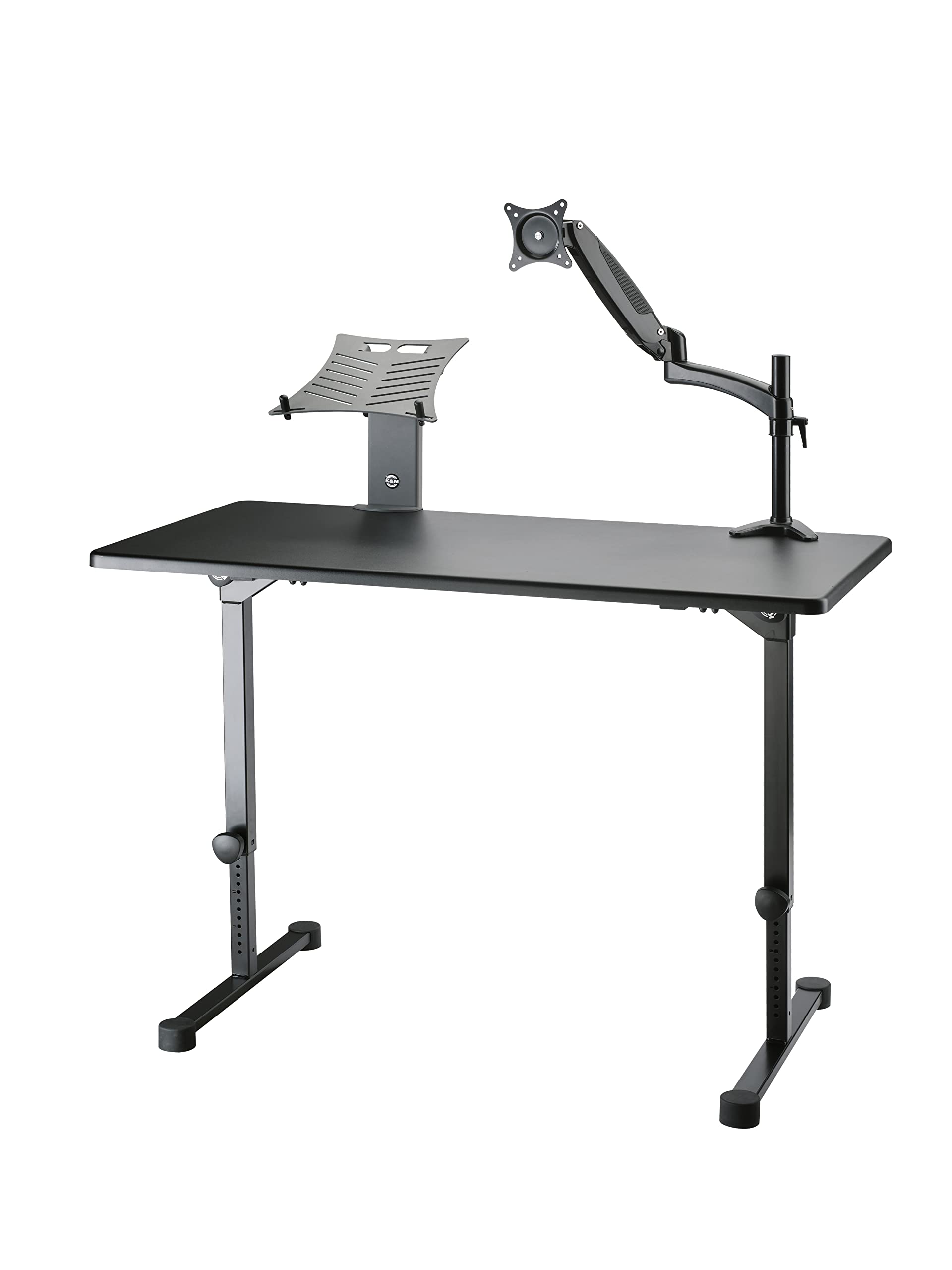 K&M 12170 DJ Tisch Schwarz - Klappbarer Eventtisch - Plattengröße 117 x 60 cm - schrittweise höheverstellbares Pult