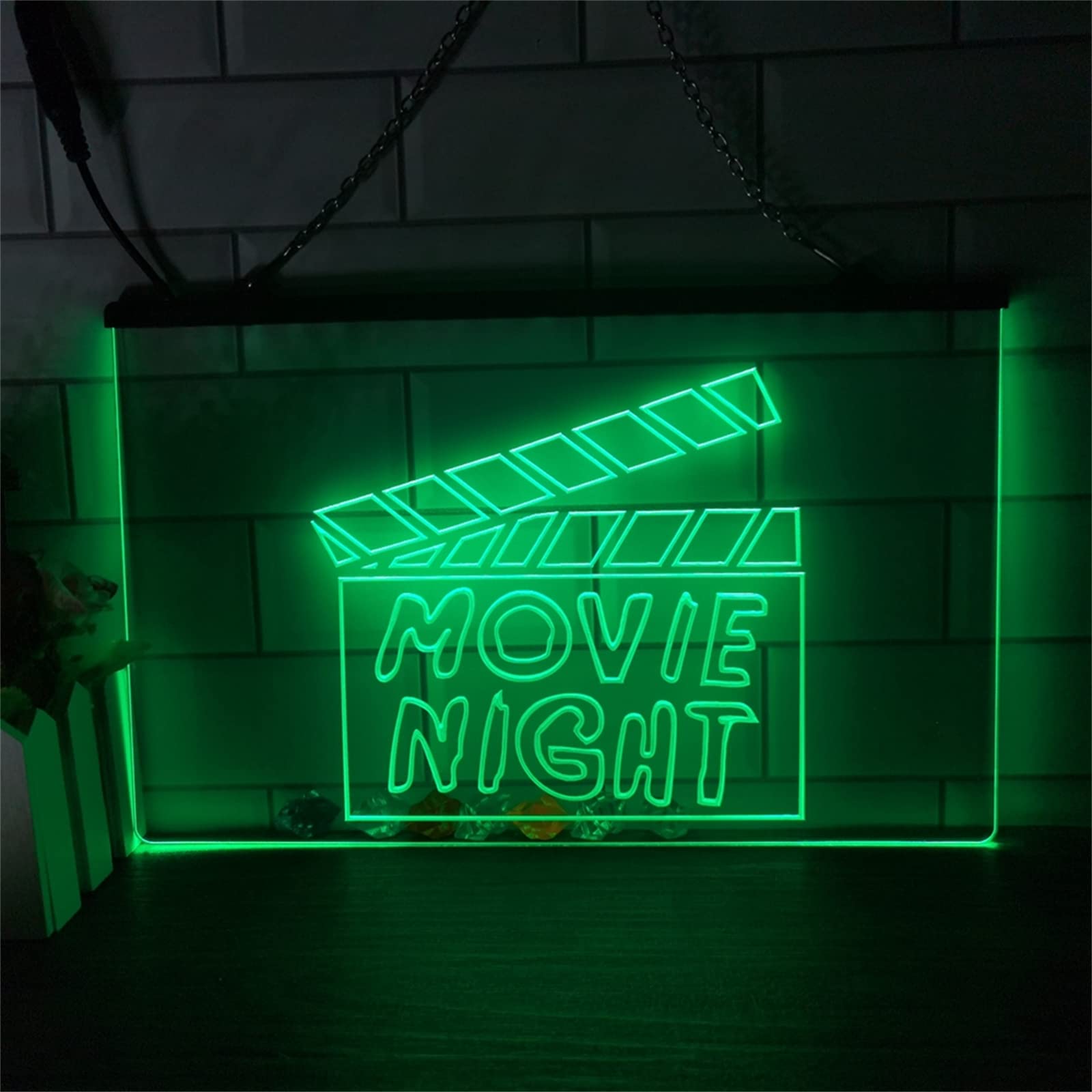 Cartel de neón LED de Noche de película, decoración de Pared de Cine de película, Luces de neón de atenuación remota RGB, indicador de señal Luminosa USB,60x40cm
