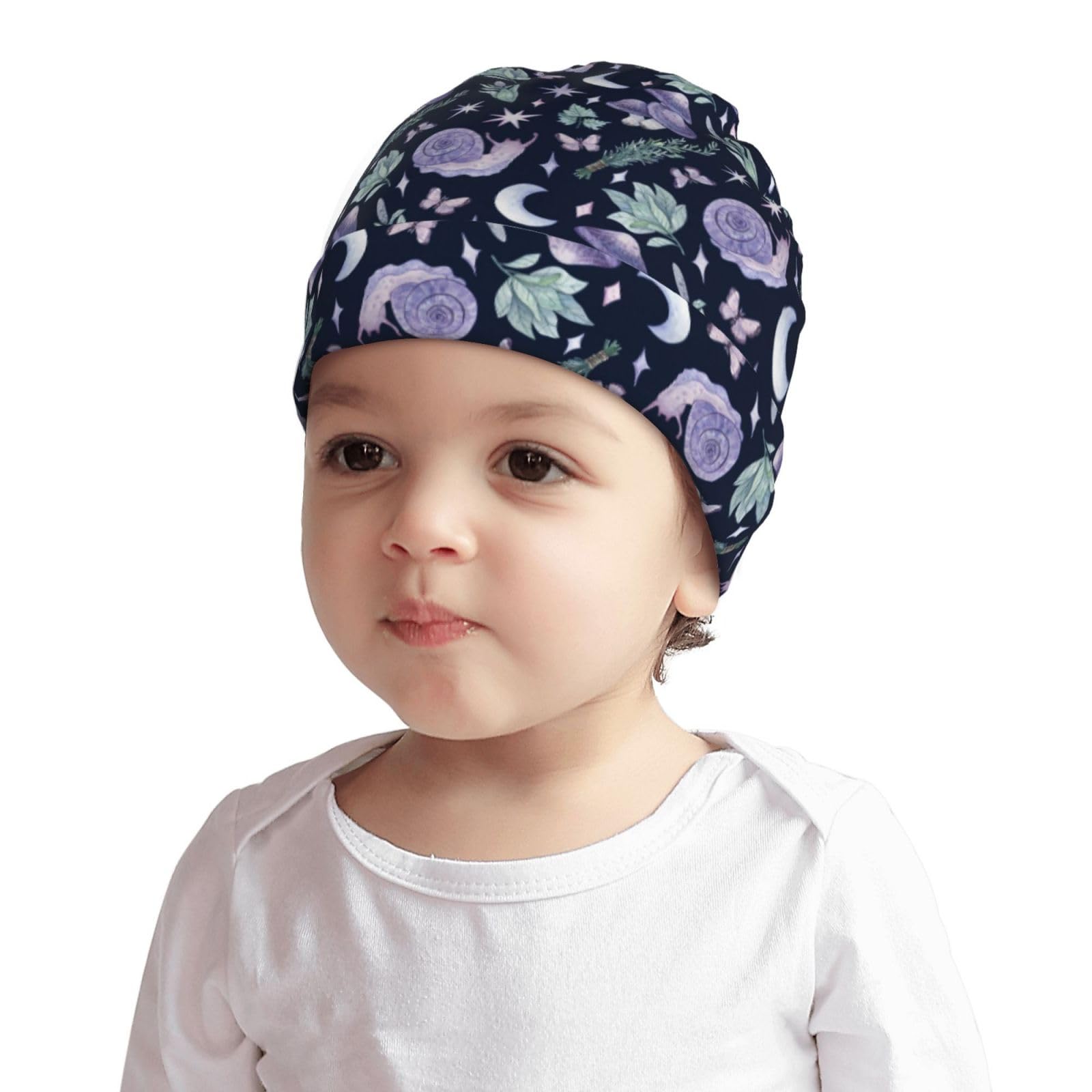 Mushroom Snail Butterfly Moon Kids Beanie Hats Warm Knit Beanie Cap Skull Caps Gifts Decor for Boys Girls White