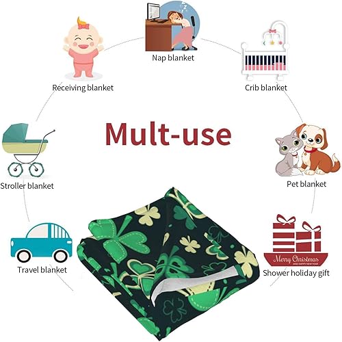 Miniatura 7 de Manta del Día de San Patricio, manta ligera de trébol de trébol, súper suave y cálida, manta a cuadros verdes para sofá, silla, ropa de cama de