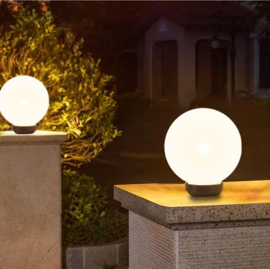 Lyse Decor Doom/Ball Shape Gate Light/Gate Lamp for Outdoor/Garden Light/Home Entrance Light (Milky 8 inch Size, Pack of 2)