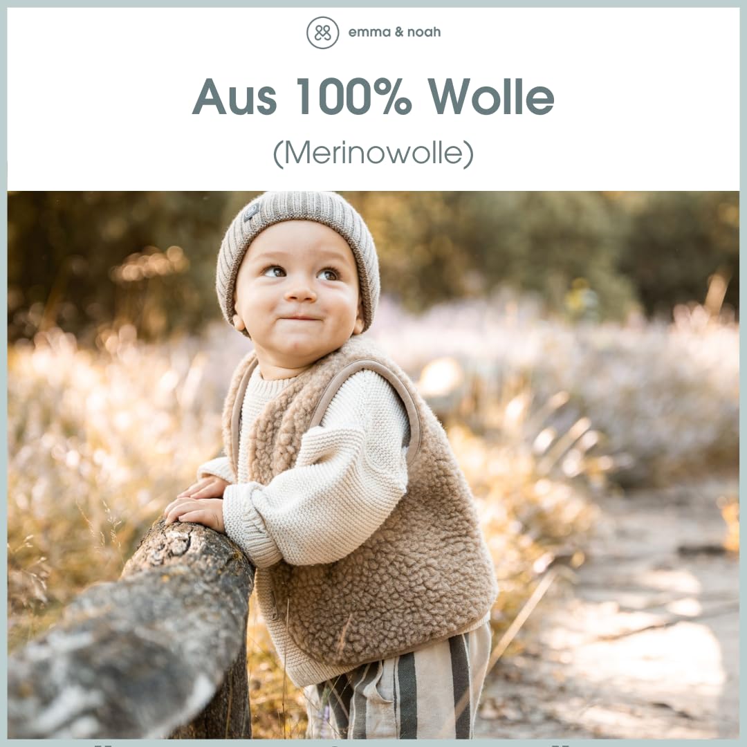 emma & noah Merino Teddy Weste für Kinder, weiche Wollweste aus 100% Merino Wolle, atmungsaktiv & wärmend, mitwachsend