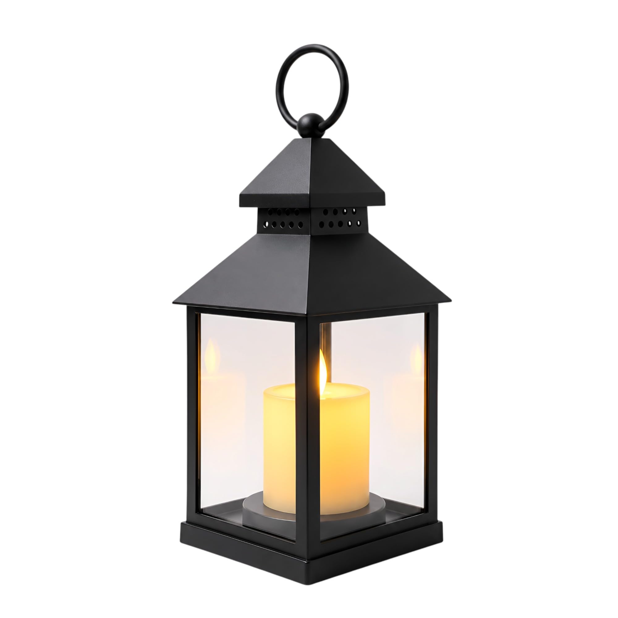 11 Inch Vintage LED Lantern with Flameless Candle, Battery Operated Decorative Hanging, Warm Flickering LED Light, Indoor & Outdoor, Black for Home, Wedding & Festive Decor-picture-10