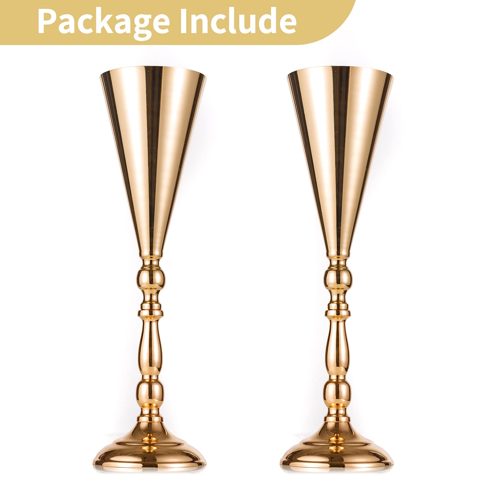 NUPTIO Vase Or pour Centre de Table: 2 Pièces 42cm de Haut Vases Trompette Fleur en Metal pour Mariage d'anniversaire et de Fête