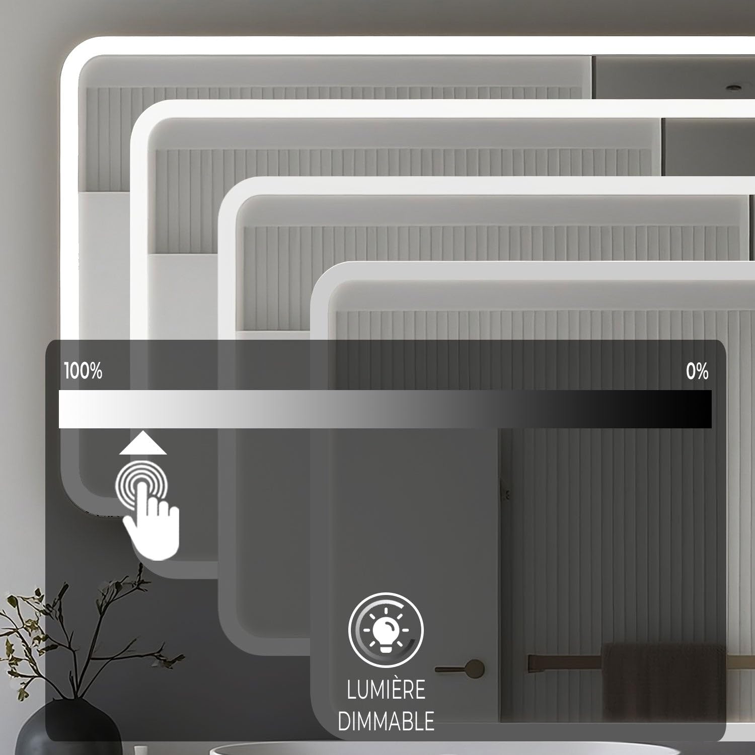 Miroir Lumineux 90x70 pour Salle de Bain avec Zone antibuée et luminosité réglable Pose Verticale ou Horizontale