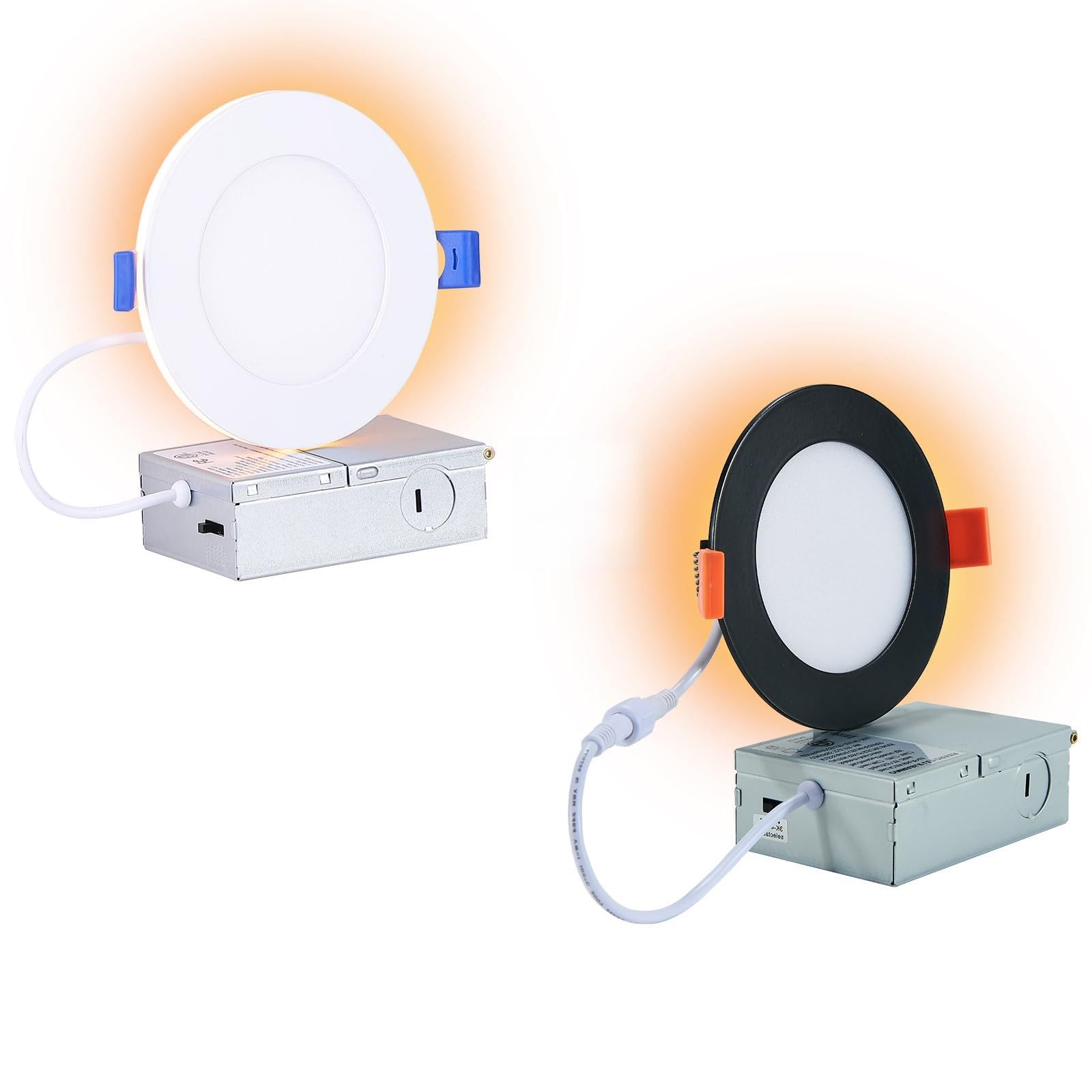 CycevSun Bundle of 16 Pack 4 Inch White Recessed Lighting with Night Light 6 Pack 4 Inch Black
