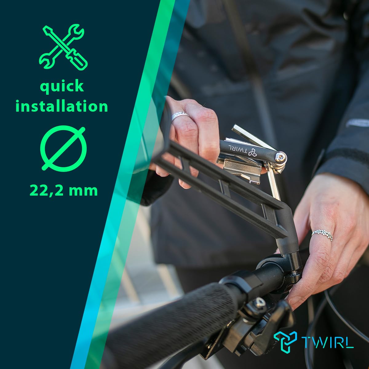 Lusterko rowerowe TWIRL, Spy Space NBS 175, szkło szerokokątne, lusterko rowerowe do rowerów elektrycznych lewe