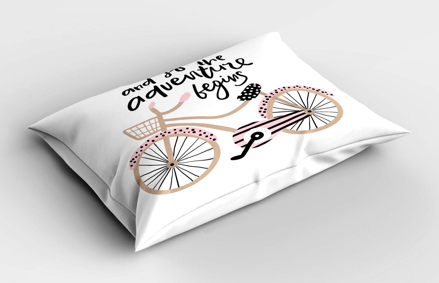 Ambesonne Adventure Cartoon Pillow Sham, Bicycle with and so The Adventure Begins Hand Drawn Phrase, Decorative Standard Size Printed Pillowcase, 26
