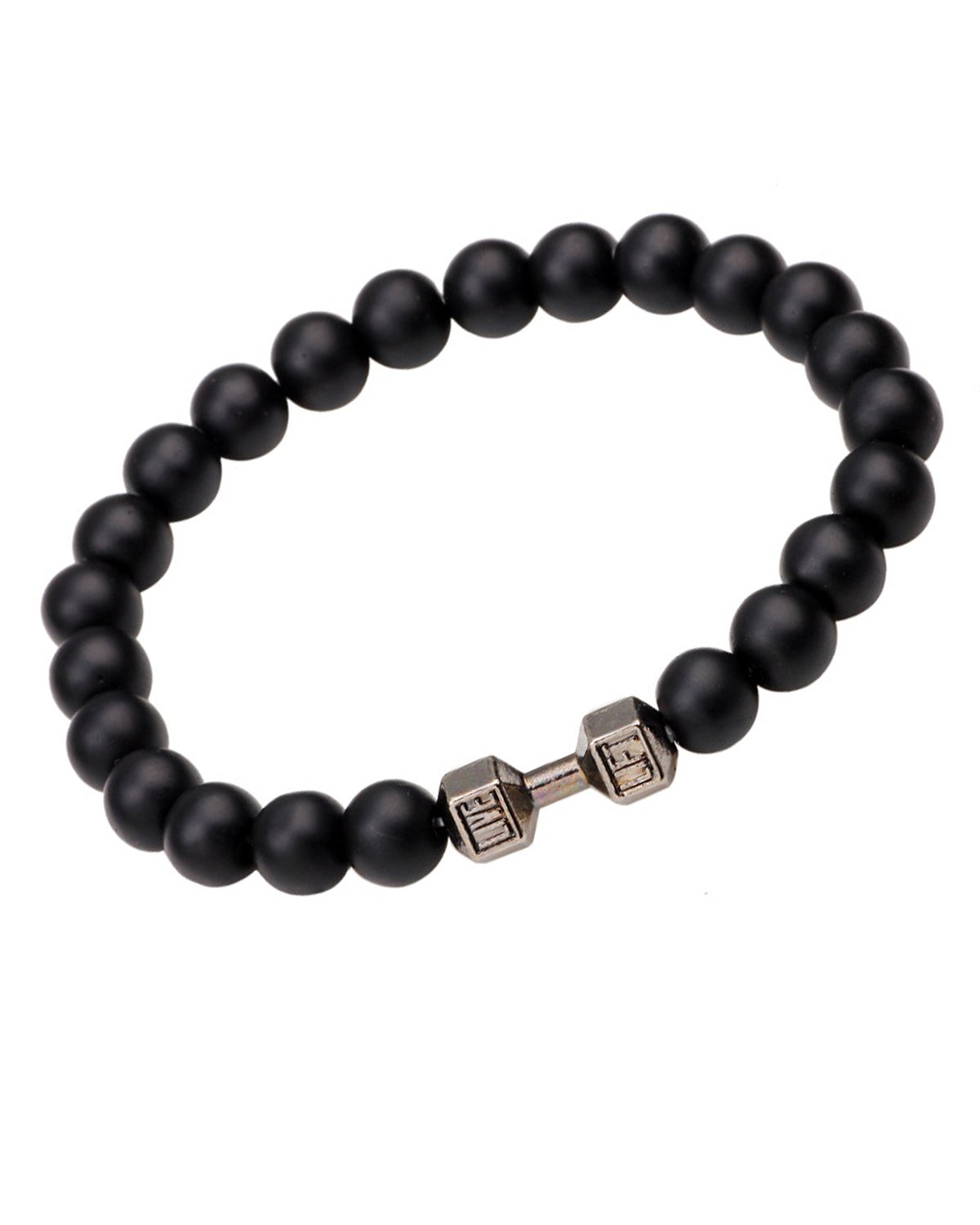 Gift D'vine Onyx Healing Beads Yoga Reiki Black Dumbbell Charm Natural Stone Unisex Spiritual Energy Strand Bracelet for Men/Women/Boys/Girls