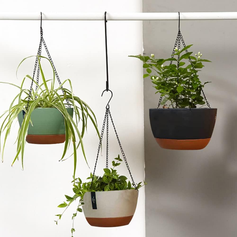2 Pack Hanging Planters, 11.4 Inch Plastic Hanging Flower Pot Plant Basket with Drainage Holes, Self-Watering Hanging Flower Plant Pots with Removable Tray for Indoor Outdoor Plants
