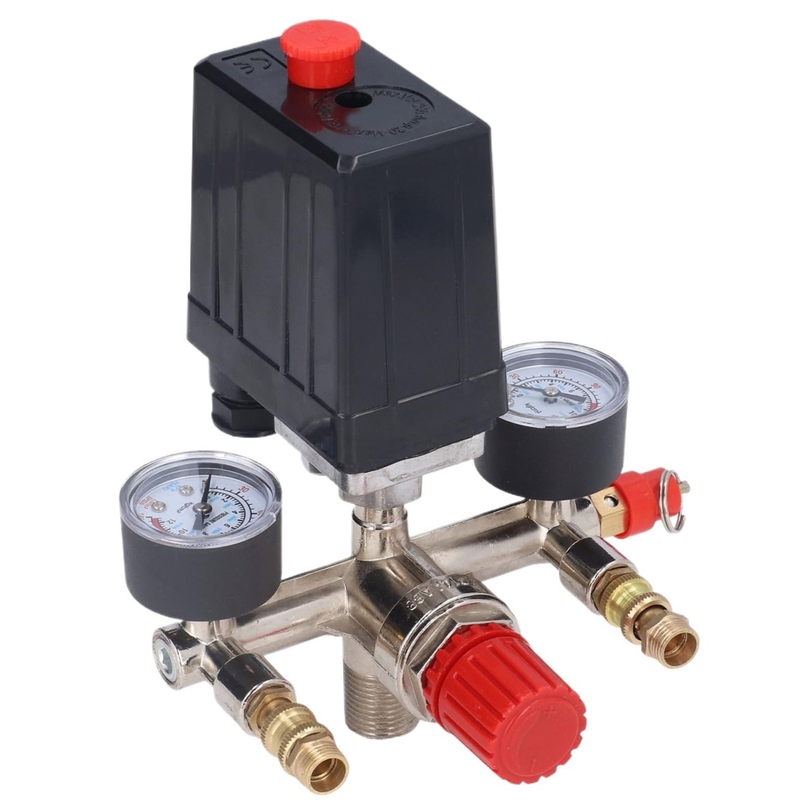 Kit de control de válvula de interruptor de presión for compresor de aire de CA de 90-120 PSI, interruptor vertical, colector, regulador, manómetros, válvula de seguridad