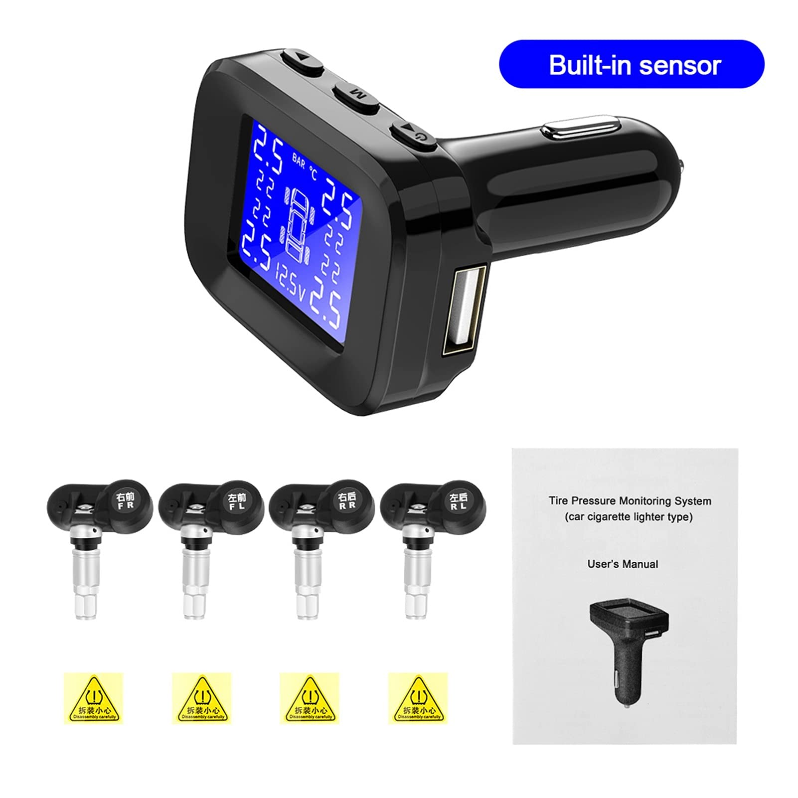Sistema de monitoreo de presión de neumáticos Sensor de presión de neumáticos Sistemas de alarma de seguridad para automóviles Encendedor de cigarrillos Puerto USB Sistema de monitoreo de presión d