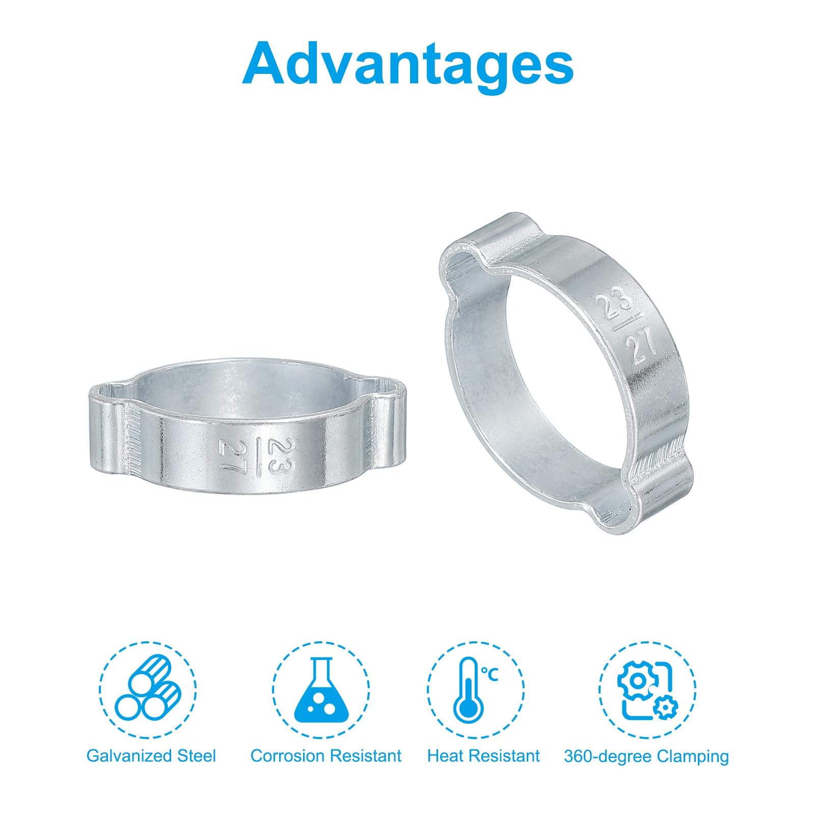 PATIKIL 25 Pack 23-27mm Double Ear Hose Clamp, Galvanized Steel O Clip Crimp Rings for Fuel Petrol Pipe Tube Fitting Connections, Silver Tone - Image 3