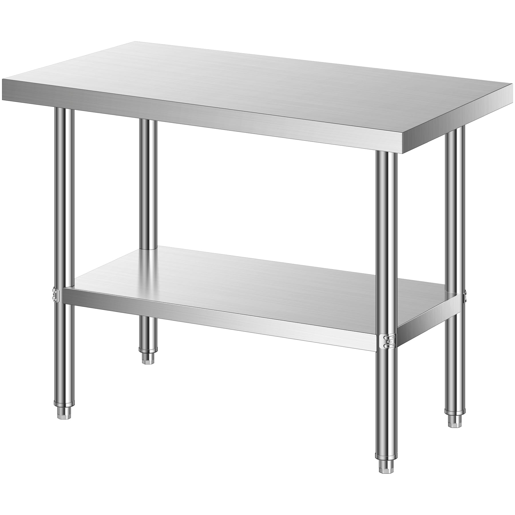 LEEVOT Tavolo da Cucina Professionale in Acciaio Inox, 2 Ripiani in Legno e Acciaio, per Cucine Professionali, Laboratori, Ristoranti e Bar, Capacità di Carico 150KG/100KG (120x60cm)