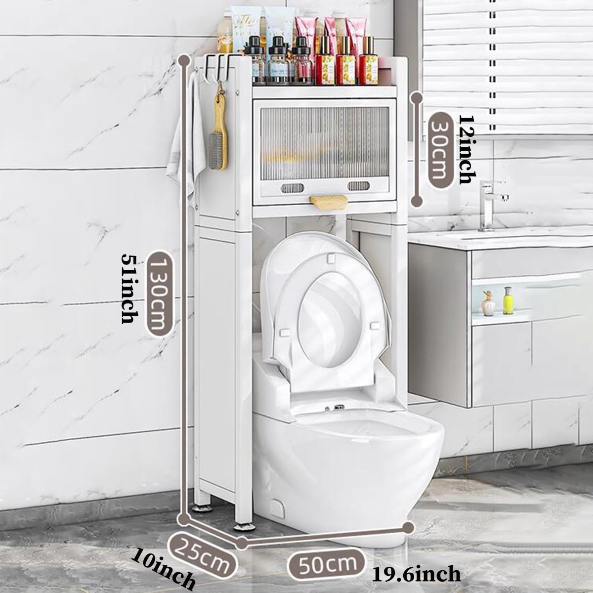 GIZNXBA Waschmaschinenregal Hoch, Toilettenregal Mit Tür, Toilettenschrank Schmal Über Die Toilette Lagerung Schrank, Über Der Toilette Regal Metall