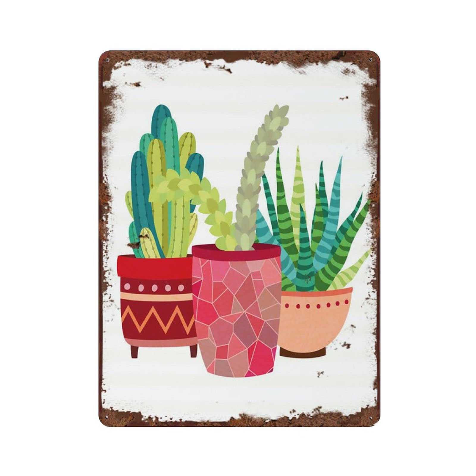 Potted Cactus Trio Metal Tin Sign Decorable Succulent Wall Art Cactus Southwestern Decor Potted Cacti Metal Room Sign for Home Kitchen Bar Room Garage