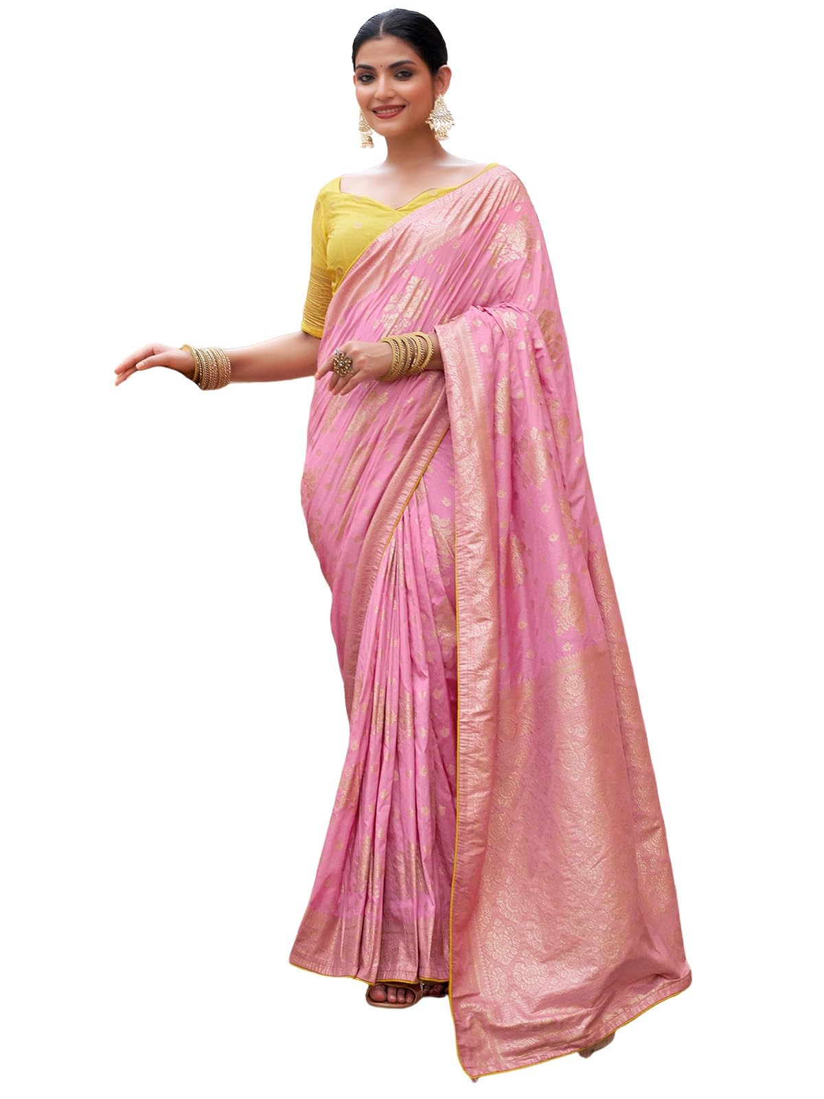 Satrani Women's Silk Blend Banarasi Jacquard Saree With Unstitched Blouse Piece (3889S311N_Light Pink)