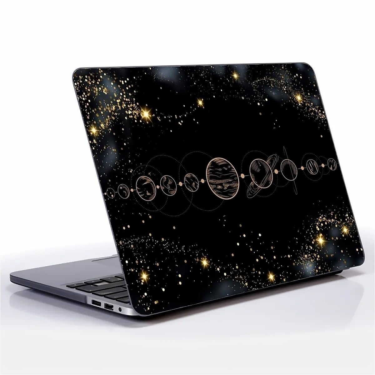 FKBRCL4U for MacBook Air 13 Inch Case, Black Case Aligned Black Planets Pattern 2018/2020 Version of A1932/A2179/A2337 Plastic Hard Shell Black
