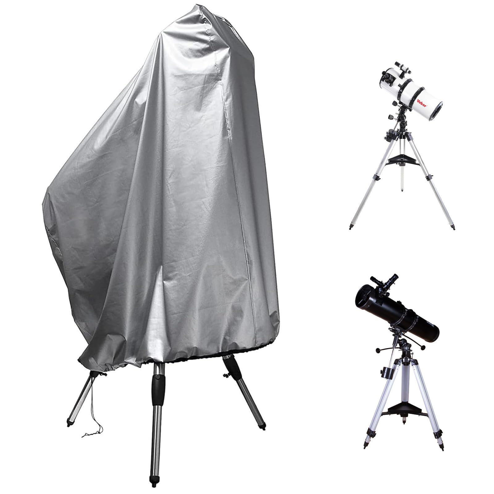 ZOALXZNT Waterproof Telescope Cover, Telescope Protective Cover with Adjustable Rope, Dustproof, Anti-UV, 420D Oxford, Silver