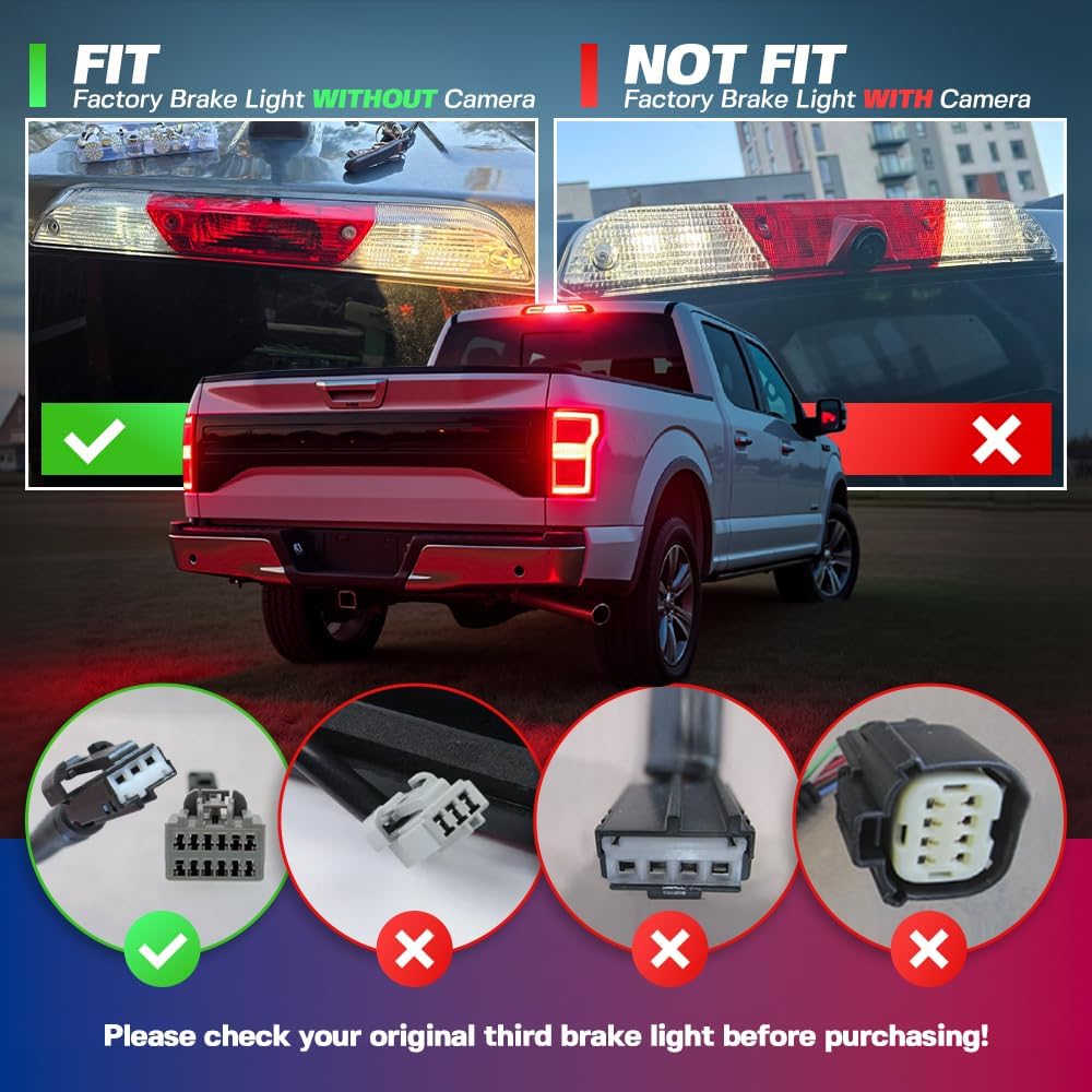 LED Third 3rd Brake Light for 2015-2026 F150 F'ord 2017-2022 F'ord F250 F350 F450 F550 Super Duty Ranger Maverick Mount Rear F1 Style Strobe Brake Lights with Seal Gasket White Cargo lamp Assembly