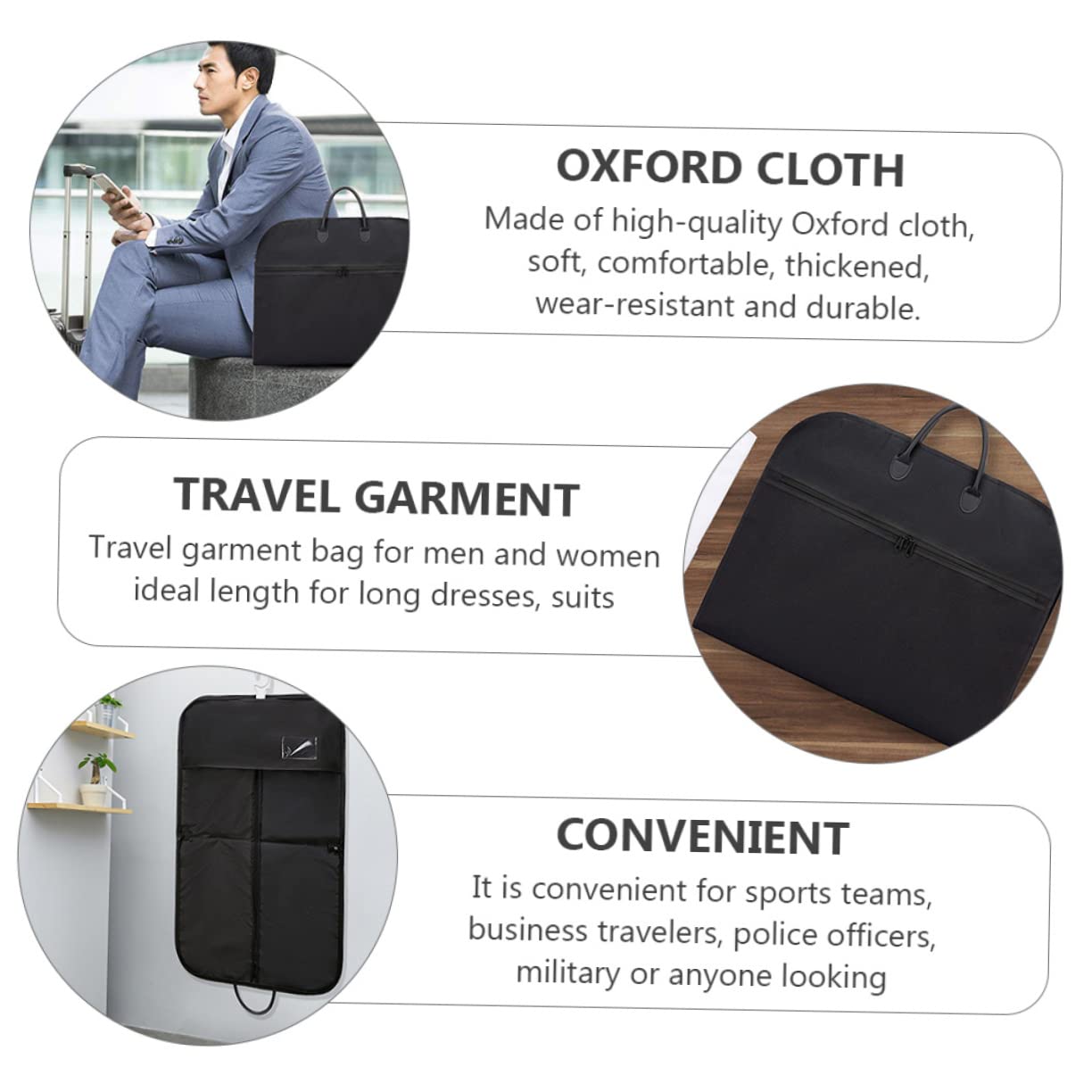 Hemobllo Porta Abiti da Viaggio Nero Oxford Doppio Manico, Borsa Pieghevole per Indumenti e Abiti da Uomo e Donna, per Viaggi di Lavoro
