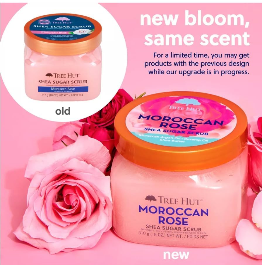 Image of Tree Hut Moroccan Rose Body Scrub, Exfoliating Sugar Scrub, Vegan, 18 Oz
