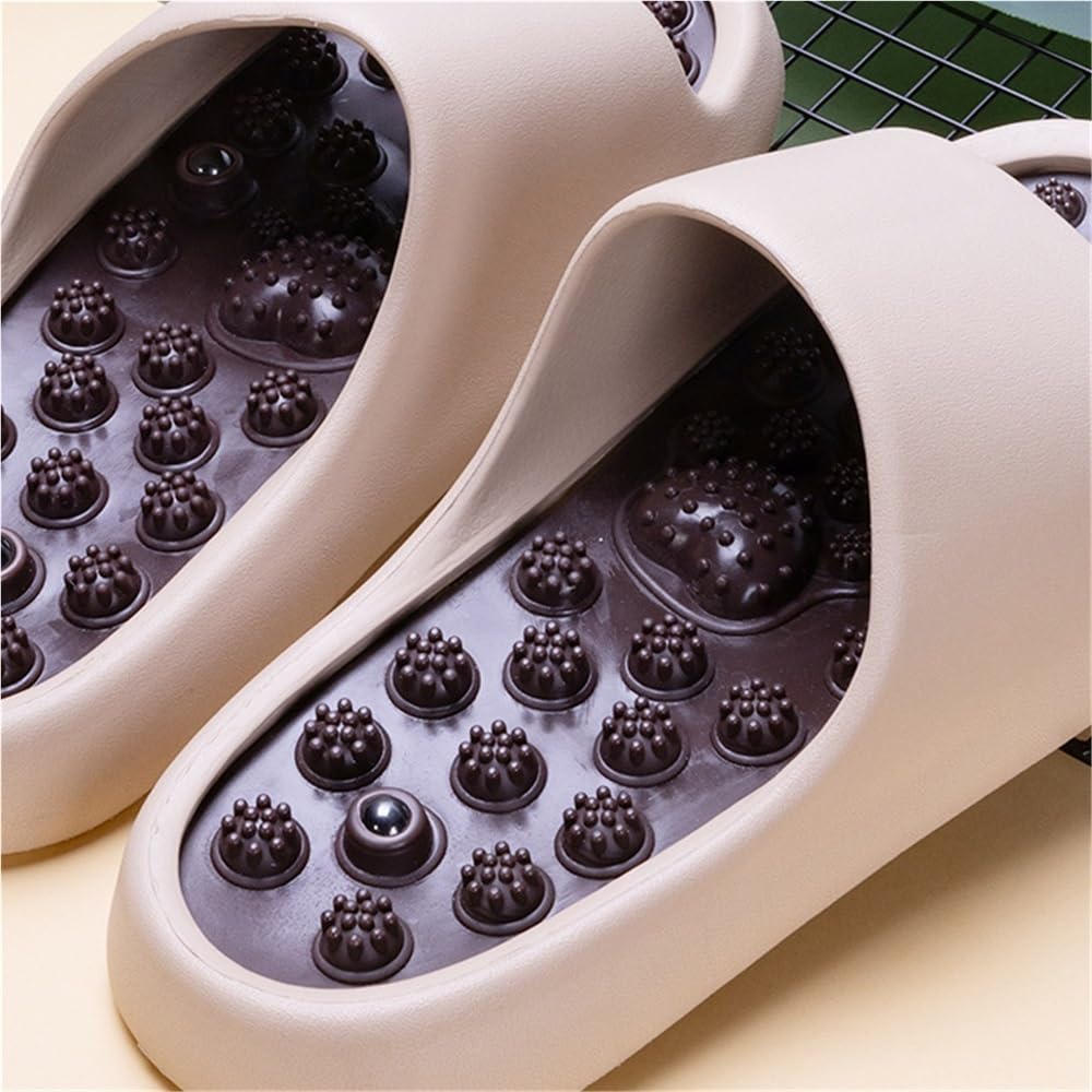 Akupressur-Massage-Slipper Zur Linderung Von Plantarfasziitis Magnetmassage-Fußmassagegerät Damen & Herren Rutschfeste, Offene Duschschuhe Reflexzonenmassage-Sandalen(Black,40 EU)