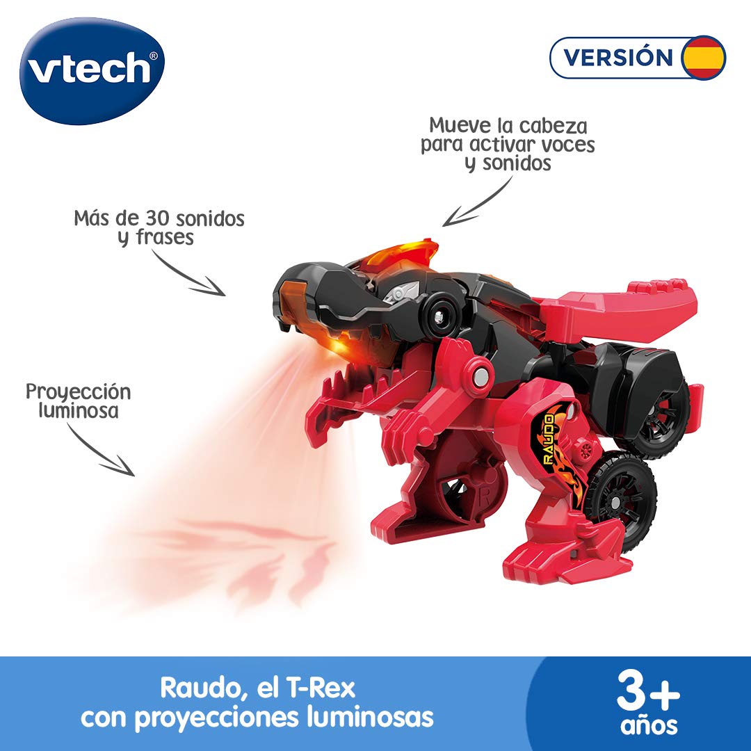 VTech Switch and Go Dinos Fire Mini Triceratops - Transformador de Coche Dino 2 en 1 con Dino, Sonido y Efectos de luz, para niños de 3 a 8 años