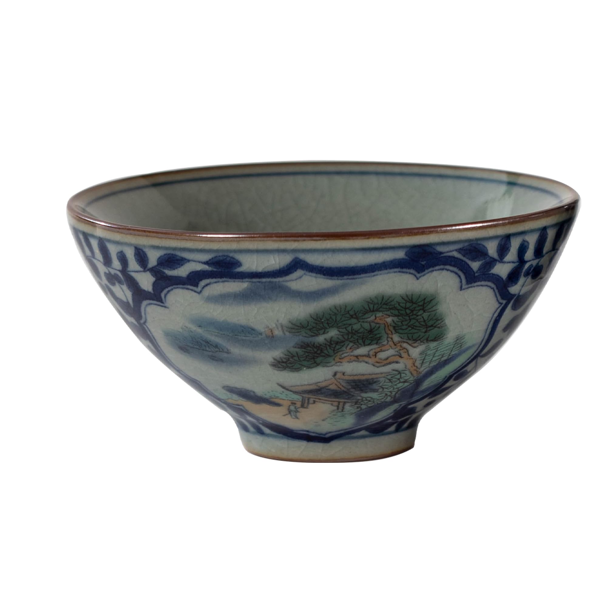Elegant Blue and White Porcelain Bamboo Hat Tea Cup, 100 ml/3.3 oz - Premium Chinese Ceramic Teacup, Microwave & Dishwasher Safe, Ideal for All Tea Types