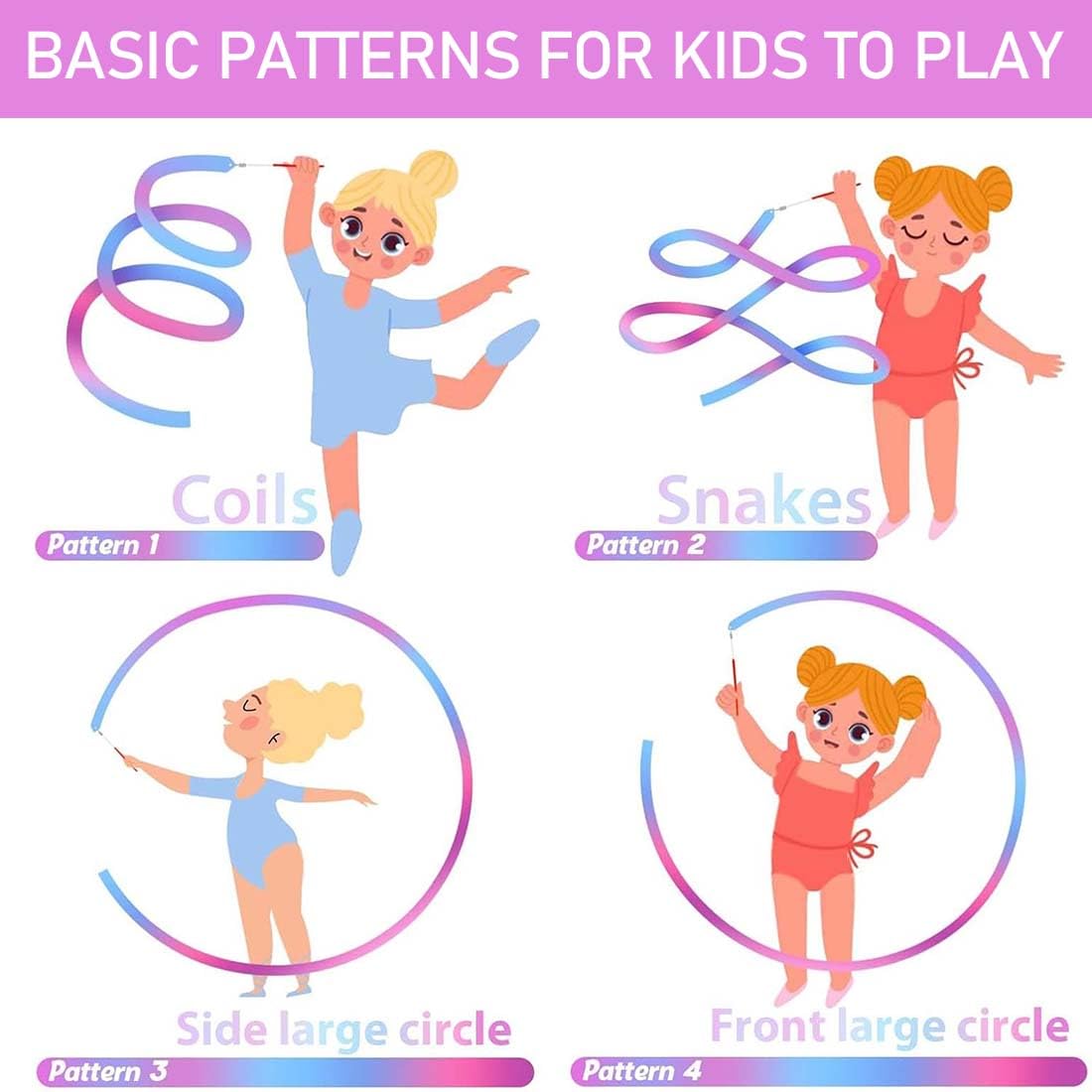 2 Nastri Per Ginnastica Ritmica - Con Bastone, 2 Metri, Colorati Per Bambine E Dance