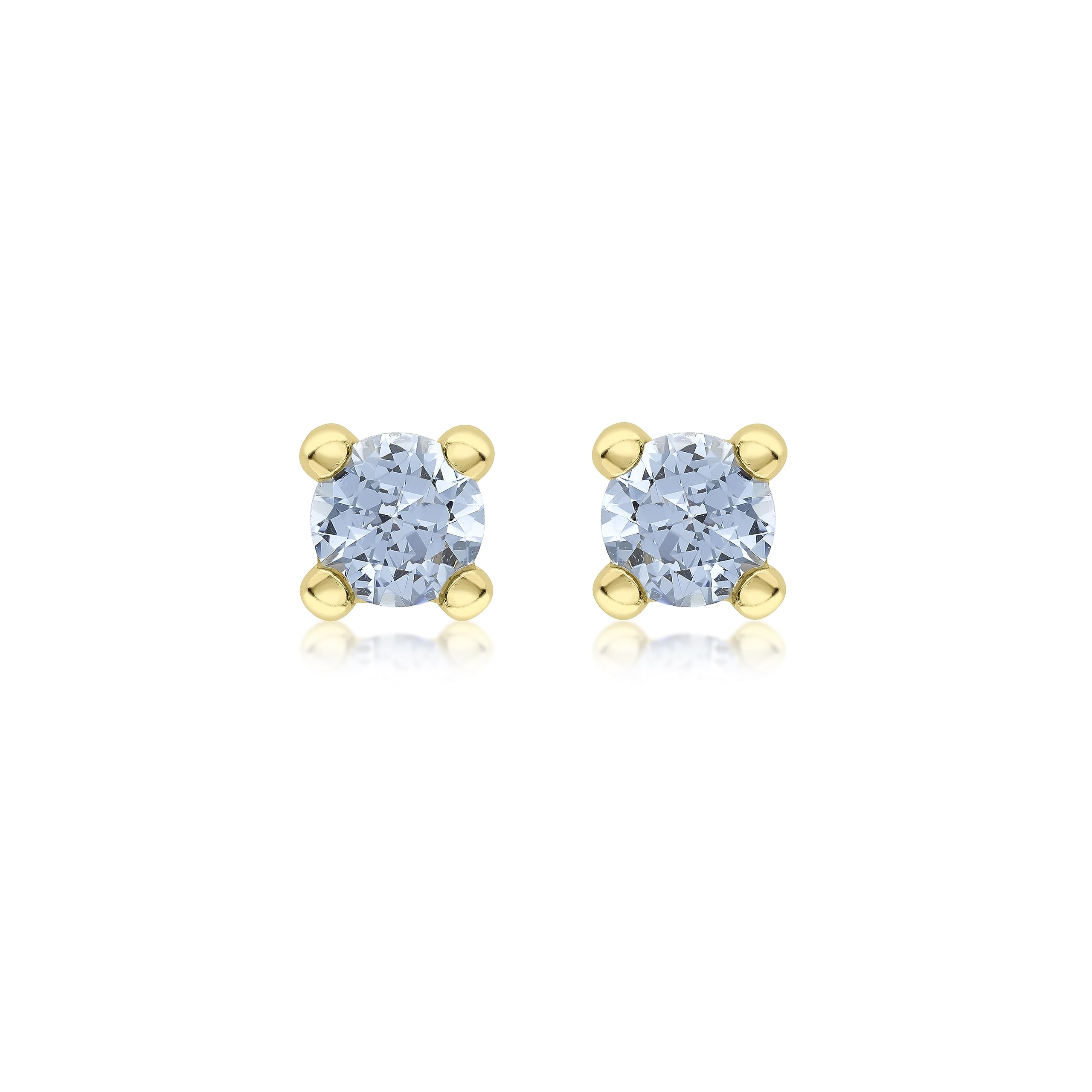 Amazon Essentials Orecchini A Bottone In Oro 9 Carati Con Zirconia Cubica – Pietra Portafortuna Rotonda 4mm, Incastonatura A Griffe, Senza Nichel - 4