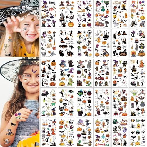 500Pcs Halloween Temporary Tattoos for teens - 30 Sheets Bulk Halloween Trick or Treat Fake Tattoos for Funs Assorted Prizes Party Favor Goody Bag Stuffers