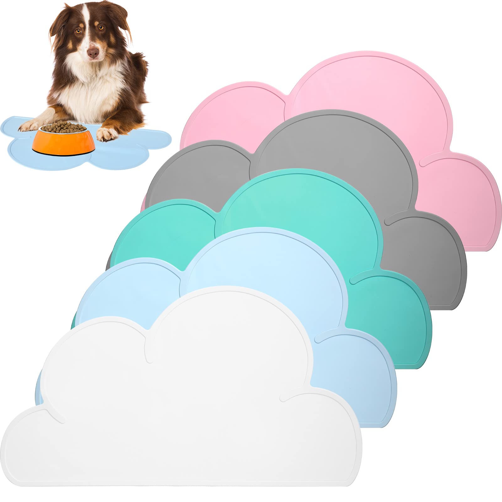 Rtteri 5 Pack Silicone Pet Feeding Mats for Food and Water Pet Placemat Mat with Raised Edge Non Slip Waterproof Bowl Food Mats for Small Medium Cats Dogs Pet Food Tray from Spilling onto The Floor