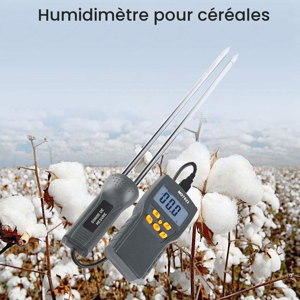 Fdit Compteur d'humidité Multifonctionnel pour Aliments Sonde Amovible 2% -30% d'humidité et -10~60 ° C Plage de mesure de la température pour la paille de céréales,