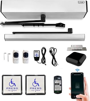Olideauto Voice Control Handicap Residential Door Opener,TUYA Smart WiFi Automatic Swing Door Closer with Smart WiFi Controller,Square Handicap Push Buttons and Fail Safety 550lbs Electric Strike