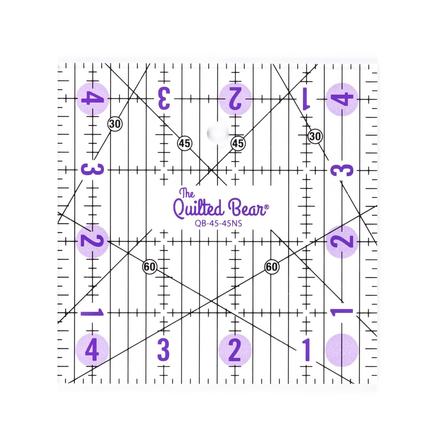 The Quilted Bear Transparent Quilting Rulers - Acrylic Non-Slip Quilting & Sewing Ruler With Precise Black Lines & 30, 45 & 60 Degree Angles - Essential Tool For Perfect Sewing Results (4.5" X 4.5")