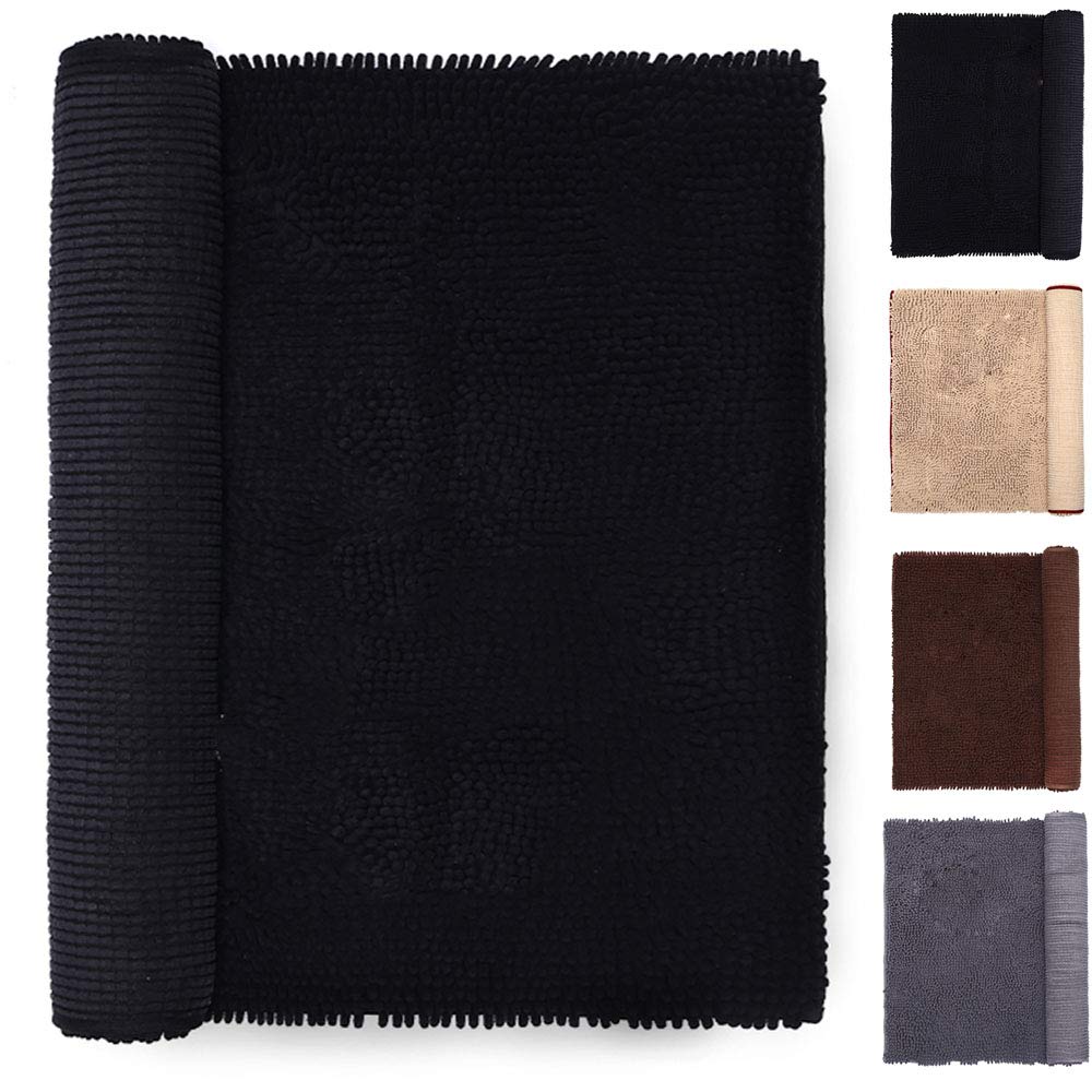 NJSBYL Bath Rugs Mats Black 26X36 Inches Shaggy Chenille Bathroom Doormats Machine Washable Dry Ultra Soft Water Absorbent