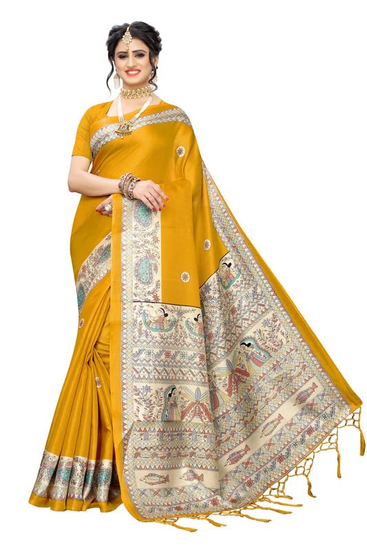 mousinmart Kanjivaram Art Silk Saree With Blouse Piece, MUSTARD
