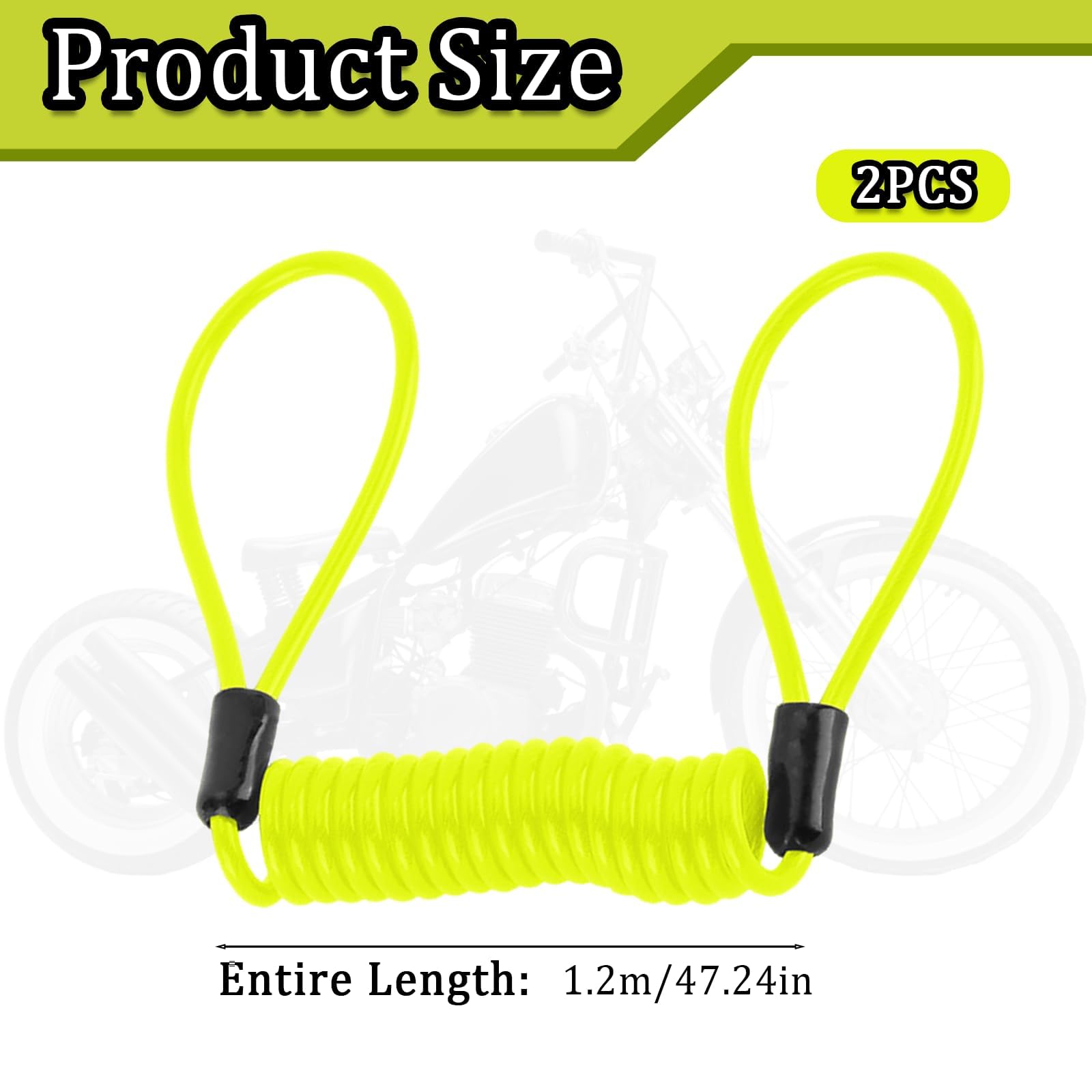 2PCS Disc Lock Reminder Cable, Motorcycle Disc Lock, Bright Coiled Disc Lock with Strong Visibility, Durable Steel Disc Lock Motorbike Accessory for Daily Commuting and Travel — view 2