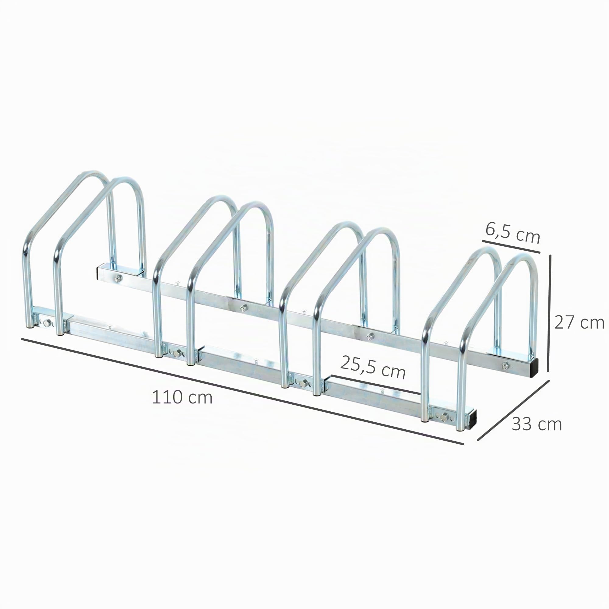 HOMCOM Aparcamiento para Bicicletas Soporte de Acero 110x33x27 cm Plata | Para Aparcar Bicicletas, en el Suelo o Pared, Estacionamiento para Interior y Exterior