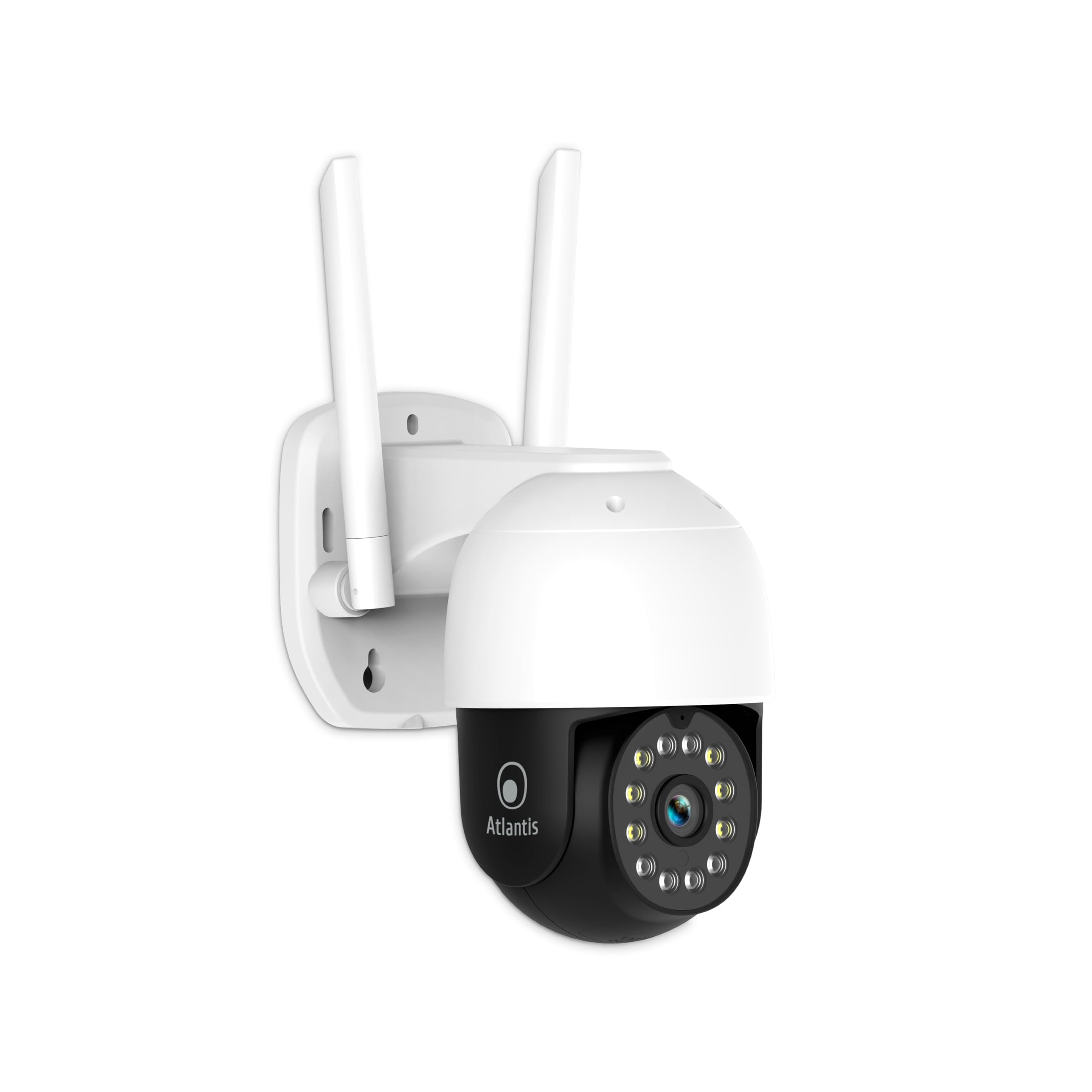 ATLANTIS Zewnętrzna bezprzewodowa kamera Wi-Fi 2K, 4 Mpiksele Full HD i sup: 2560 x 1440 lub 1920 x 1080 przy 25 fps, motoryzacja, IP64, 6 IR i 6 białych diod LED w odległości 12 m, mikrofon, darmowa