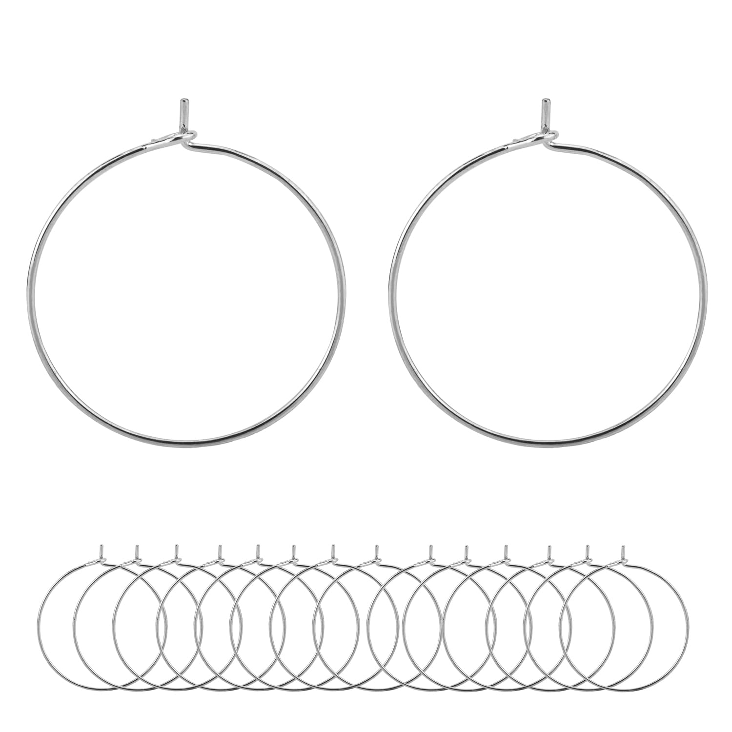 BEADNOVA Hoop Ear Wires 30pcs Stainless Steel 30mm Wine Glass Charm Rings Earring Hoops for Jewelry Making Earring Making DIY