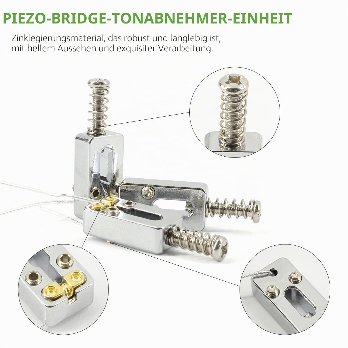 Piezo Bridge Pickup Upgraded Version Guitar Tremolo Bridge Sättel mit Piezo-Tonabnehmer 10,5 mm Saitenabstand für Strat oder Tele E-Gitarre, Chrom