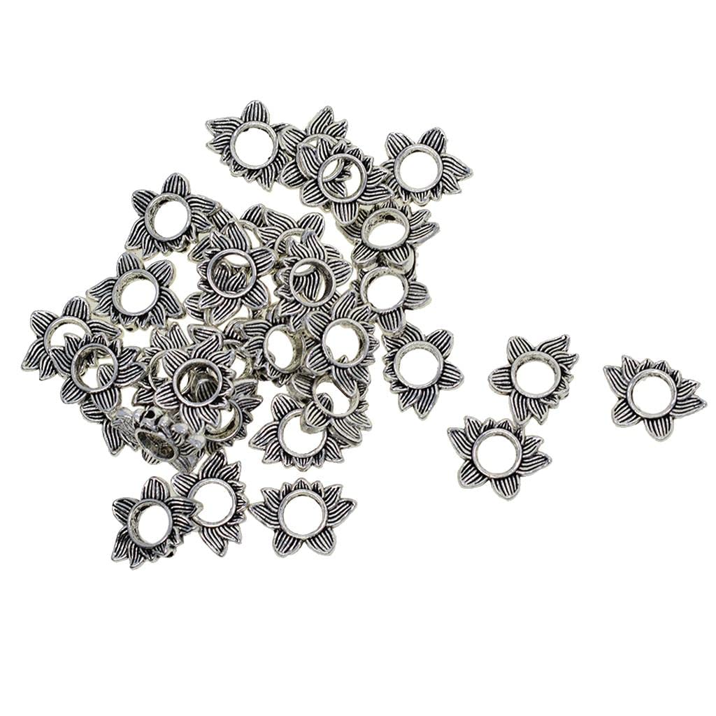 EXPORA 30 Pieces Antique Silver Alloy Lotus Flower Spacer Loose Hollow Beads Yoga Reflection Beads DIY Jewelry Making, 19 x 14 x 4mm