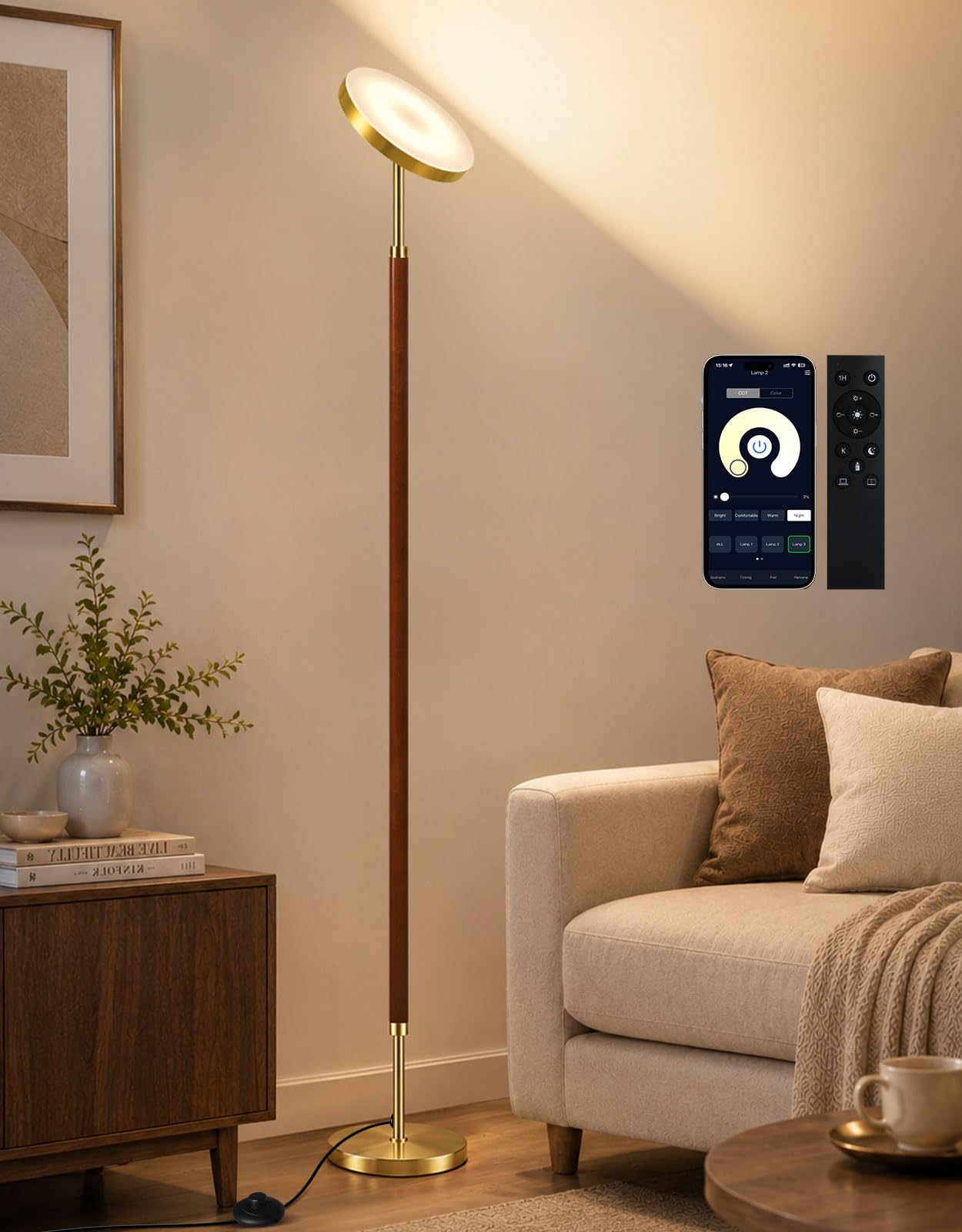 OUTON Upgrade LED Uplighter Floor Lamp, Torchiere Dimmable Standing Lamp