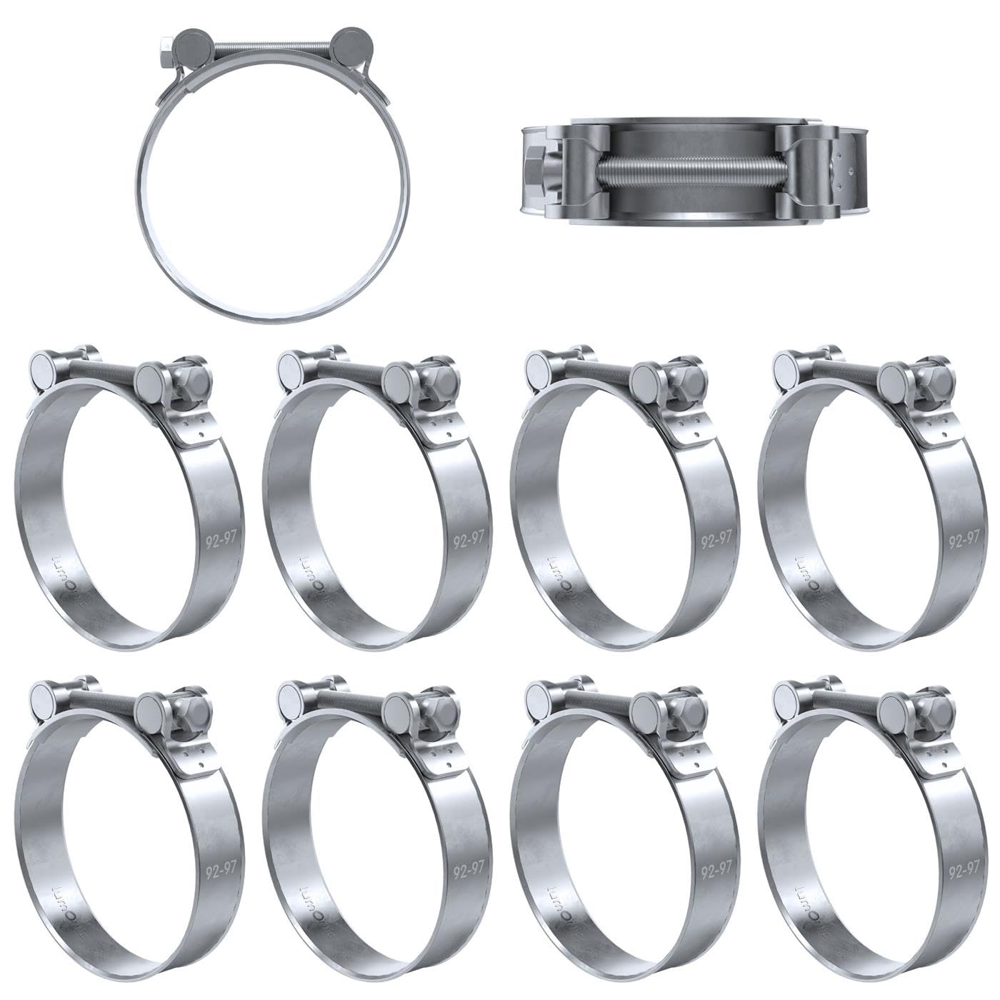 Abrazadera de escape para vehículos de construcción Lumonic de 92-97mm en pack