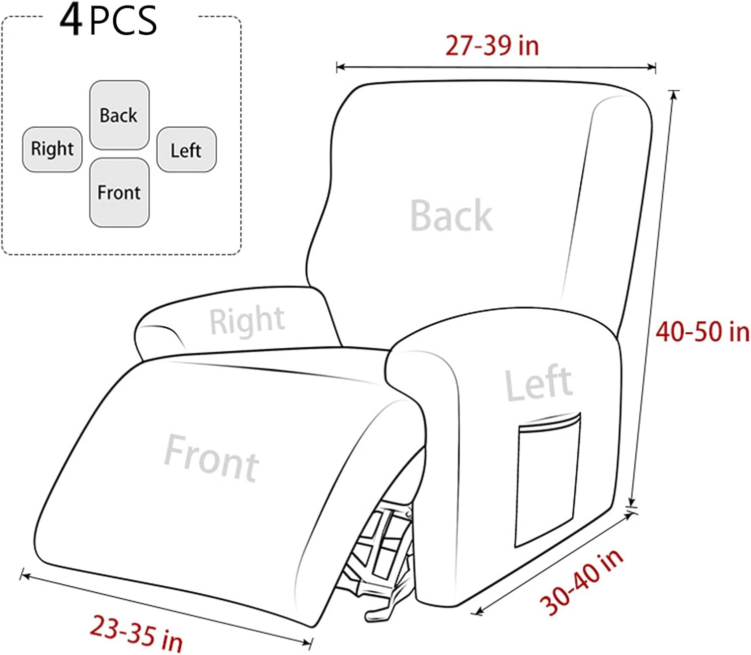 Stretch Recliner Chair Covers Slipcover, 4-Pieces Recliner Chair Covers for Reclining Chair with Armchair Sofa Cover Non-Slip Furniture Protector for Kids Pet (Color : 11)