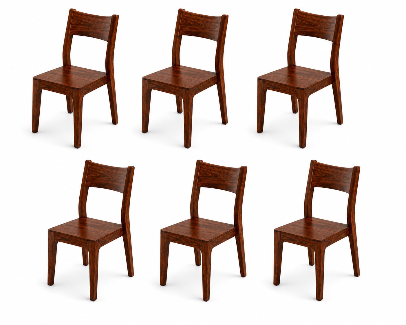 Set of 6 Rosewood Dining Chairs Rustic Teak Brown Finish, Solid Wood | Stackable Design, Space Saving-image-24
