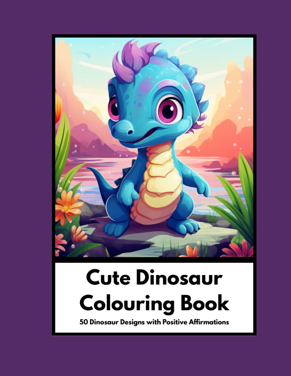 Cute Baby Dinosaur Colouring Book with Positive Affirmations: 50 Cute Dinosaur Designs with 50 Positive Affirmations