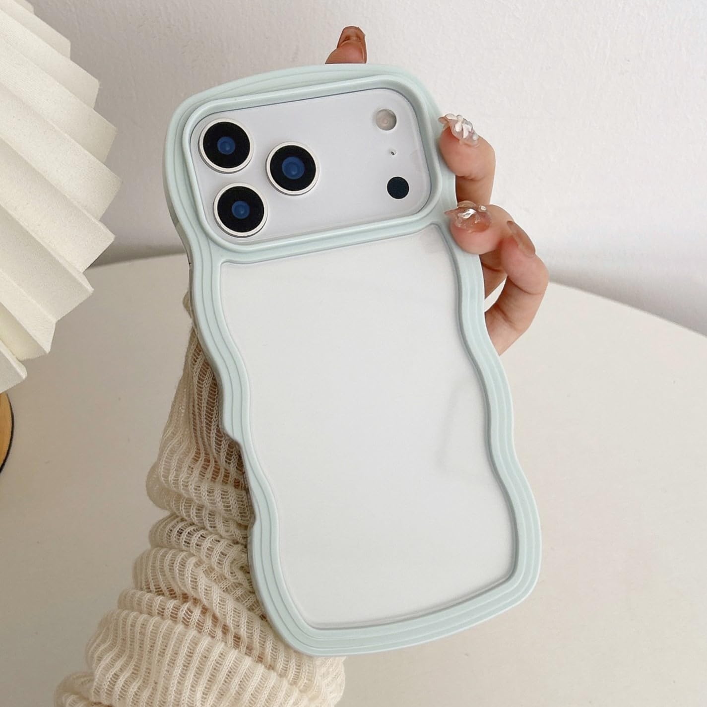 QLTYPRI Compatible with iPhone 17 Pro Case, Cute Curly Wave Frame Clear Case for Girls Women, Transparent Soft Silicone TPU Bumper Shockproof Protective Phone Cover for iPhone 17 Pro - Light Blue
